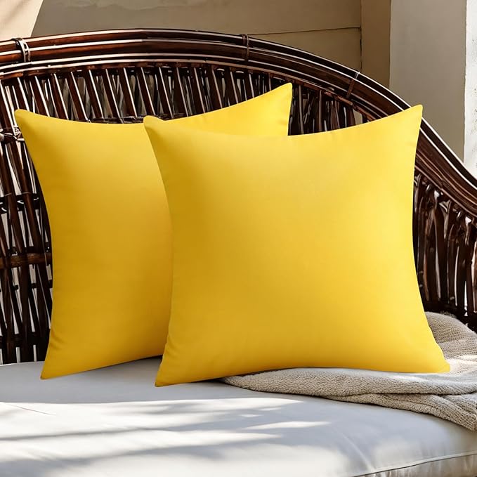 Premillow Outdoor Pillow Covers Set of 2, Decorative Farmhouse Waterproof Pillow Covers, Solid Linen Pillowcase Cushion Covers for Patio Garden Balcony Couch Sofa 20x20 inch, Yellow