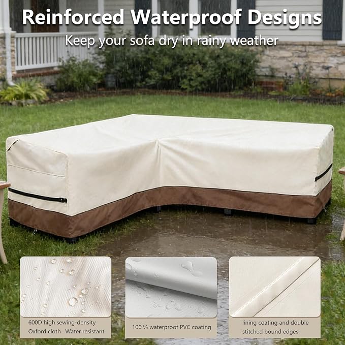 okcool Outdoor Sectional Cover,L-Shaped Patio Furniture Covers for 6-Seater Outdoor Sectional Furniture Couch 85"(110''L) x 32''D x 31''H, Beige & Brown