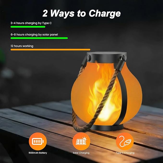 Hompavo Larger Gen2 Solar Lanterns Outdoor, Dual Charging (USB/Solar) & 2-Mode - Waterproof Decorative Hanging/Table Lights for Yard Patio Garden Halloween Christmas Decor, Birthday Gifts for Women, 4