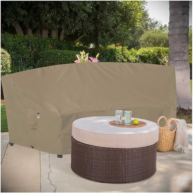 Curved Patio Furniture Cover for Outdoor Sectional Sofa, 96"(65") Reinforced Waterproof 600D Patio Couch Covers, Lawn Outside Garden Furniture Winter Protective Cover