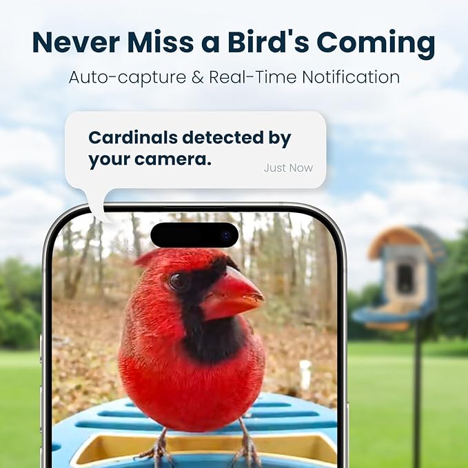 Smart Bird Feeder with Camera, 2.5K UHD Bird Feeder Camera Solar Powered, Sensitive AI Identification, Instant Alerts Capture Video, IP66 Waterproof for Outdoor, Ideal Gift for Mom, Blue