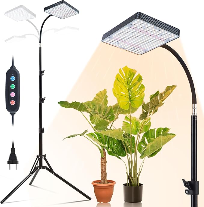 25 Watt Grow Light with Stand, Enough Bright, NO Need Adapter, 4/8/12/16/20H 5-Mode Timer, Natural Sunlight Full Spectrum Plant Growing Lamps for Tall Houseplants & Bonsai Tree