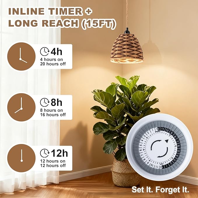 Hanging Grow Lights for Indoor Plants, Full Spectrum, with Timer and 15FT Power Cord, 30W Pendant Plant Lights for Indoor Growing, Garden, Flowers, Greenhouse (4000K, Weaving Style-3)