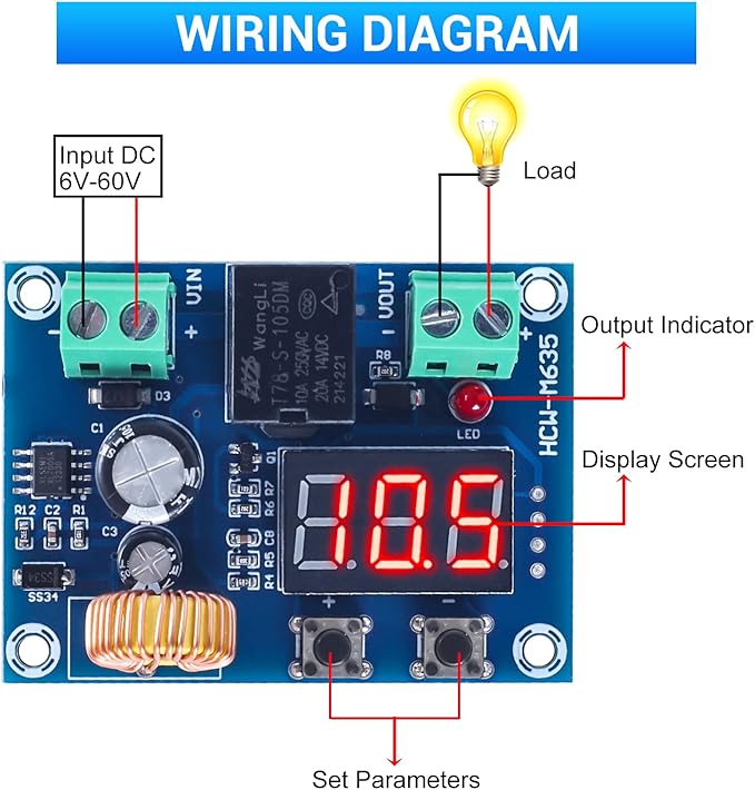 2 PCS Digital Low Voltage Protector, ICSTATION DC 12-36V 20A Low Voltage Cutoff Disconnect Switch Over-Discharge Protection Module for Lead Acid Lithium Battery Solar Panel Lighting System