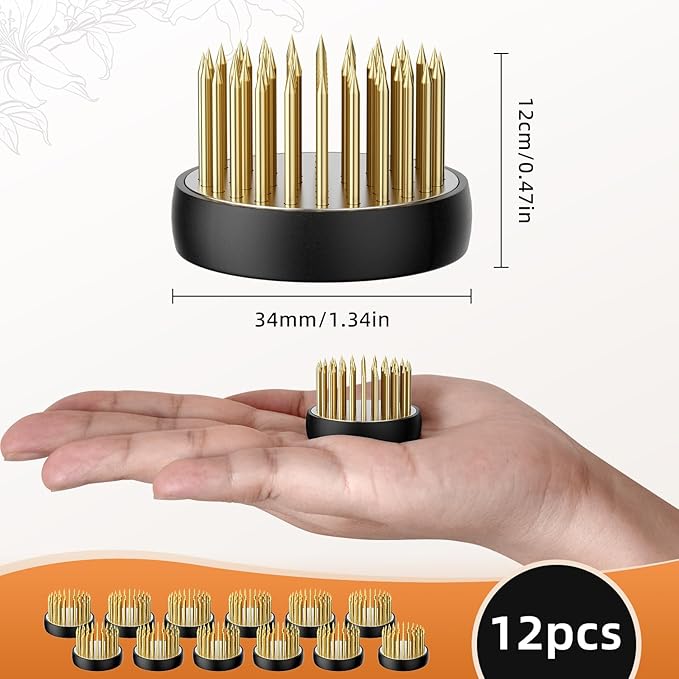 12Pcs Small Vase Flower Frogs,1.34Inch Japanese Ikebana Fresh Flower Pin Holders (Gold)