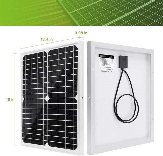 Topsolar Solar Panel Kit 20W 12V Monocrystalline with 10A Solar Charge Controller + Extension Cable with Battery Clips O-Ring Terminal for RV Marine Boat Off Grid System