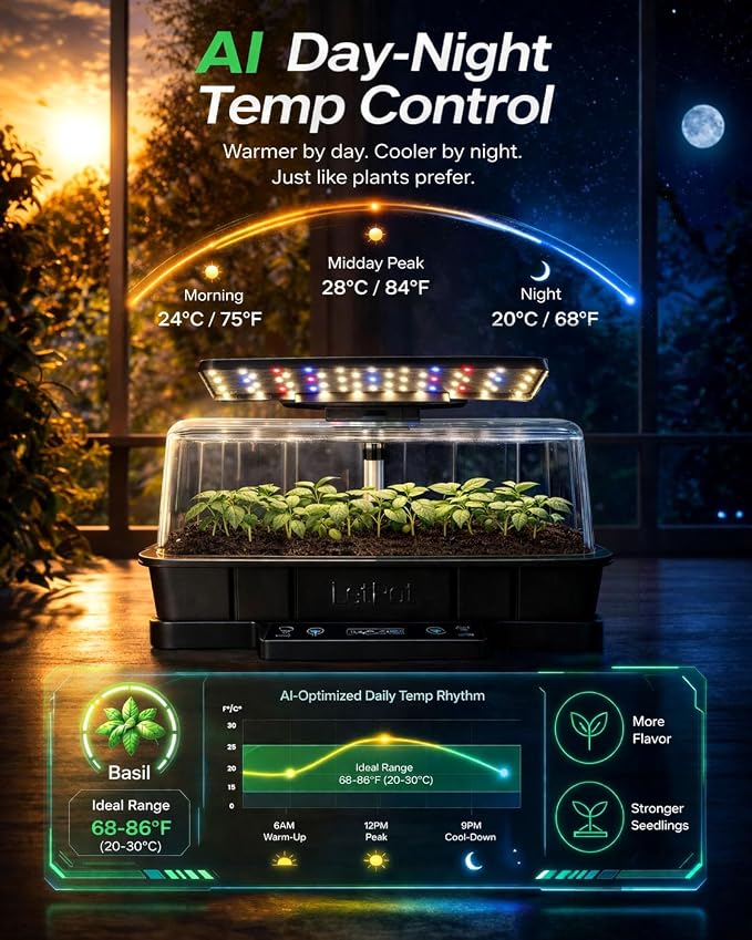 LetPot Smart Seed Starter with Humidity Dome, Germination Kit with Waterproof Seedling Mat, 24W Full Spectrum LED Grow Light, Smart Heating Base, EC Soil Sensor & App Control for Indoor Seed Starting