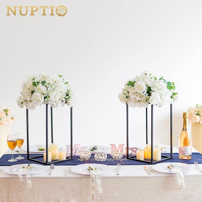 NUPTIO Black Metal Vase for Wedding Centerpieces - 10 Pcs 15.7 inch Tall Rectangular Vases for Tables