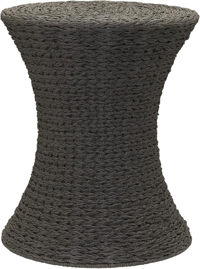 Household Essentials Handwoven Paper Rope Stool with Hourglass Shape, Gray