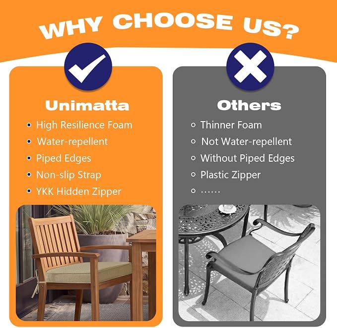 Unimatta Square Corner Seat Cushions, 19" x 19" x 3", Set of 4, Indoor Outdoor Water Repellent Universal Chair Pads with Ties for Patio Furniture, Garden Dining Chairs, Natural Beige Lattice