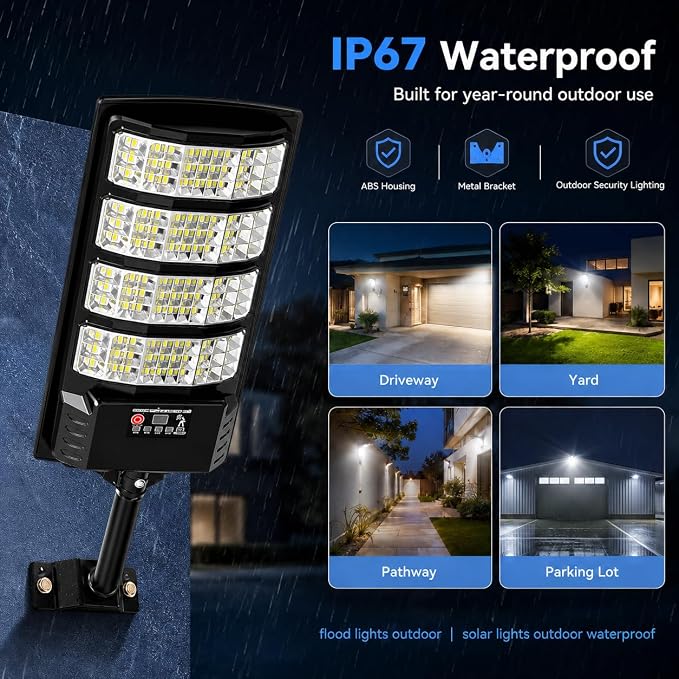 Solar Lights Outdoor Waterproof, 4 Pack Motion Sensor Solar Security Lights Outdoor with Remote Control, Dusk to Dawn Outdoor Solar Lights for Yard, Backyard, Driveway, Garage & Fence