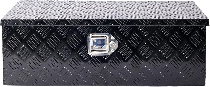 30 Inch Aluminum Truck Bed Toolbox Waterproof Storage Pick Up Truck Bed RV Trailer Toolbox with Side Handle Lock Keys Black