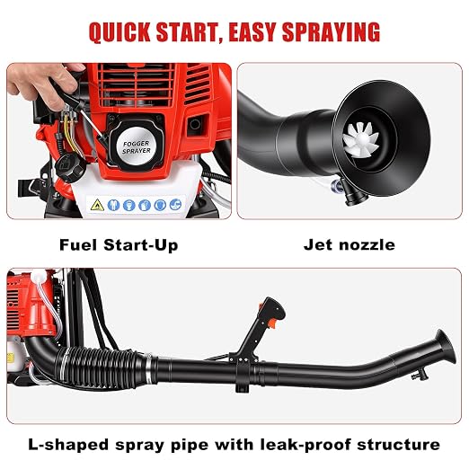 Mosquito Fogger Machine, 3.7 Gallon Gas Powered Backpack Sprayer with 2-Stroke Engine, Mist Blower Duster for Mosquito Control, Pest Sprayer for Outdoor, Garden, Farm, Yard, Lawn Red