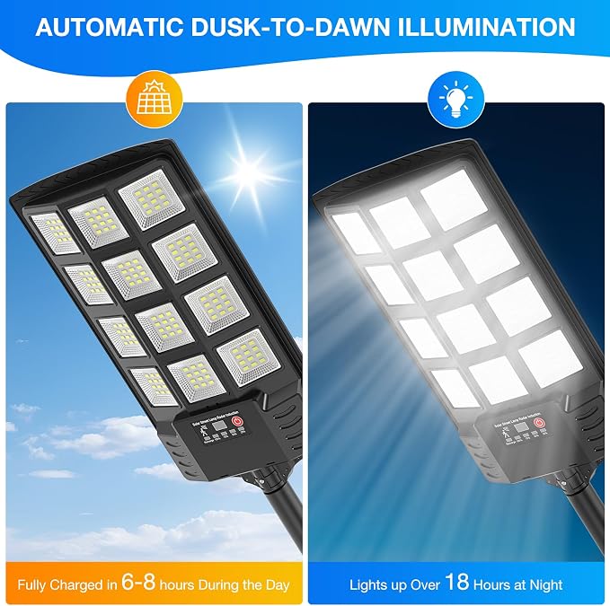 Solar Street Lights Outdoor Waterproof, 6500K 320° Wide Angle Flood Light, LED Solar Parking Light with Motion Sensor and Remote Control, Suitable for Street, Parking Parking lot-2PACK