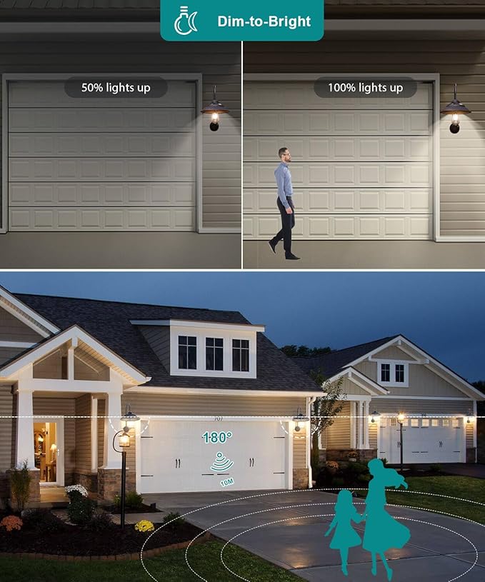 Goodeco Solar Barn Lights for Outside - 2 Pack Outdoor Lights with Motion Sensor, 4 High Efficiency Solar Panels, Warm White Edison LED Bulb for Chicken Coop, Porch, Barn, Shed, Garden (Black)