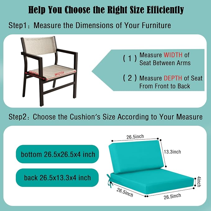idee-home Outdoor Chair Cushions for Patio Furniture, Outdoor Seat Cushion | Waterproof Hampton Bay Deep Seat Replacement Couch Chair Cushions for Garden Backyard Blue 26.5 x 26.5