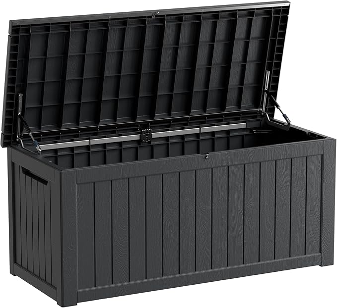 Outdoor Storage Deck Box Waterproof, 270 Gallon Large Lockable Patio Storage Bin Chest, Resin Outside Container Seat Bench for Furniture Cushions, Pool Accessories, Garden Tools & Delivery, Black