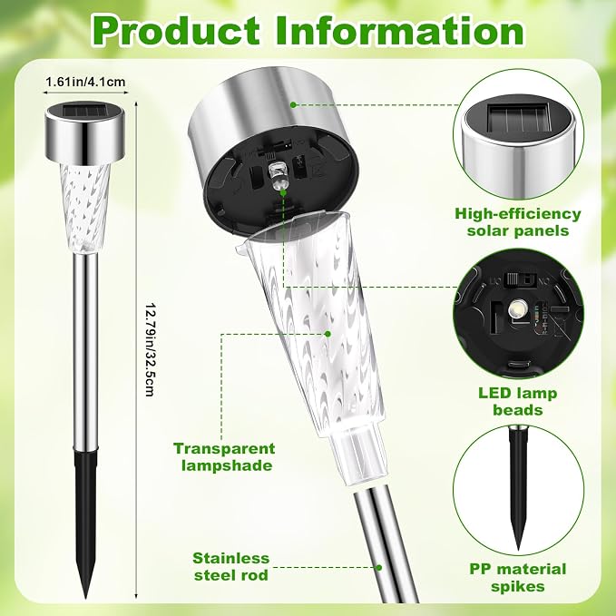 Huquary 50 Pcs Solar Lights Outdoor Waterproof Bulk LED Stainless Steel Solar Outdoor Pathway Garden Landscape Path Lights for Pathway Lawn Porch Garden Walkway Driveway Outside Decor(Multicolor)