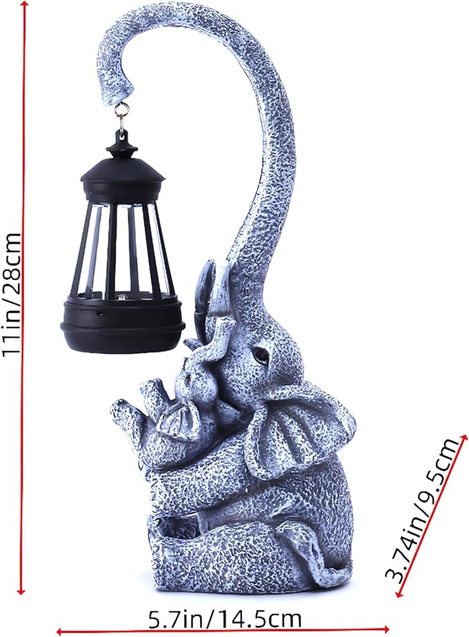 Pohabery Elephant Outdoor Statues with Cute Baby Garden Decor, Resin Elephant Figurines with Solar Lantern Outdoor Decoration Gifts for Mothers Day, Birthday Day