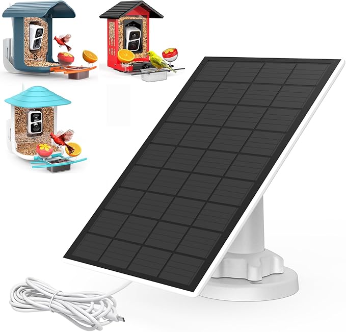 birdsnap® 3W Solar Panel with Type-C Cord for Bird Feeder Camera Only, IP65 Waterproof for Outdoors, Continuously Power Supply, Adjustable Direction