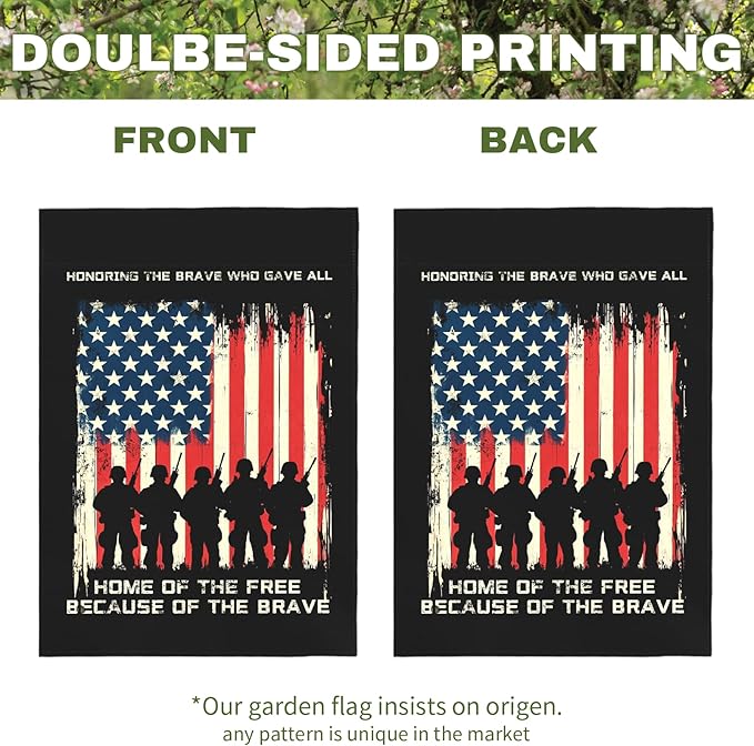 Memorial Day Patriotic Garden Flag Honoring Fallen Soldiers Home Of The Free Because Of The Brave Outdoor Yard USA Flags Honor And Brave House Banner Lawn Porch Patriotic Decor 12x18 Inch