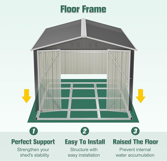KEIKI Storage Shed 12x8 FT, Large Metal Tool Shed for Outdoor Storage, Galvanized Steel Garden Shed with Lockable Doors for Patio, Backyard, Lawn, Grey