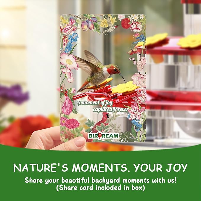 Birdream Hummingbird Feeders for Window, 2 Pack-18oz Suction Cup Hummingbird Feeder with 9 Feeding Ports & Clean Brush, Attracting Ruby Throated Anna Rufous - Red