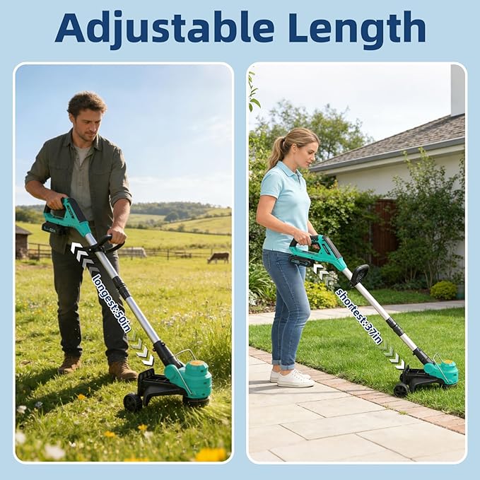 Electric String Trimmer Cordless - 12-inch 2x2.0Ah Batteries 20V Weed Wacker with Auto Feed Lawn Mover Lawn Tool with Charger, Powered Grass Cutter Trimmer with 8 pcs Spool Line