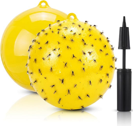 2 Pack Inflatable Fly Trap Balls 18inch Sticky Catcher for Black Yellow Greenhead Flies Outdoor Insect Control for Barn Stable Garden Greenhouse (Glue Not Included) (Gnat Fly Ball Trap)