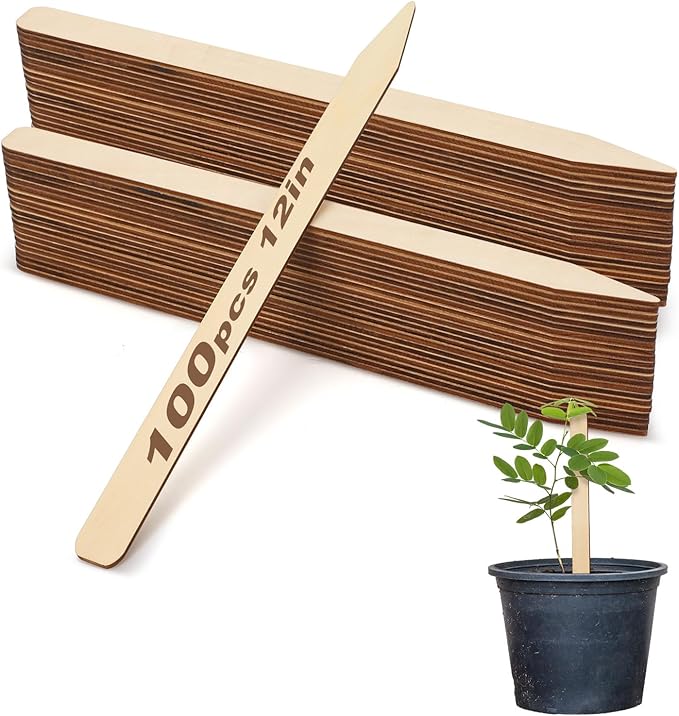 Weysat 100 Pcs 12" Wood Plant Labels for Field or Containers Plant Tags Wood Garden Labels for Seedling Stakes Markers Nursery Seed Tags with Smooth Surface for Pot Herbs Flowers Vegetables (Natural)