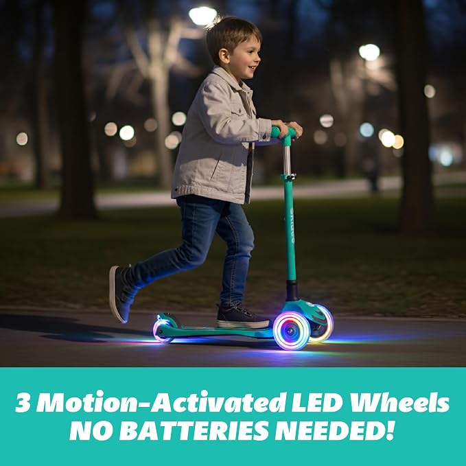 SKIDEE Kick Scooter for Kids Ages 3-5 | Foldable 3 Wheel Scooter with Lean-to-Steer, Adjustable Height, Removable Seat & LED Light Wheels | Toddler Scooter Up to 12 Year Old Boys/Girls