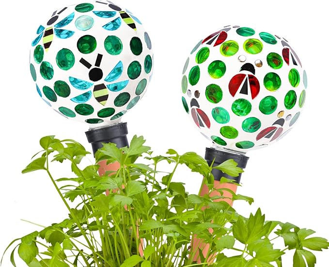 Terracotta Plant Watering Globes Mosaic Self Watering Spikes 2 Pack for Indoor Outdoor Plants Automatic Plant Waterer Plant Watering Devices for Garden Home Decor