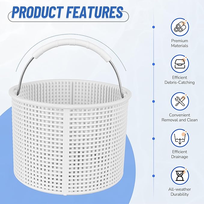 Upgrade Pool Skimmer Basket - Stainless Steel Handle & Rubber Grip | Direct Replacement for Hayward SPX1082CA & Aladdin B-152, Compatible with Hayward SP1082, SP1075 In-Ground Pool Skimmers