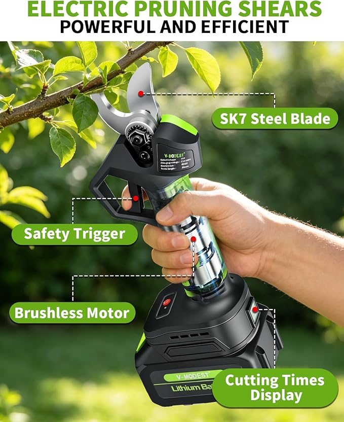 4-in-1 Pole Saw & Electric Pruning Shears, 8 Inch Pole Saws for Tree Trimming, Cordless Pruning Shears with 15ft Max Extension Pole, 2 * 4.0Ah Battery Powered Pole Saw Pole Pruner for Garden