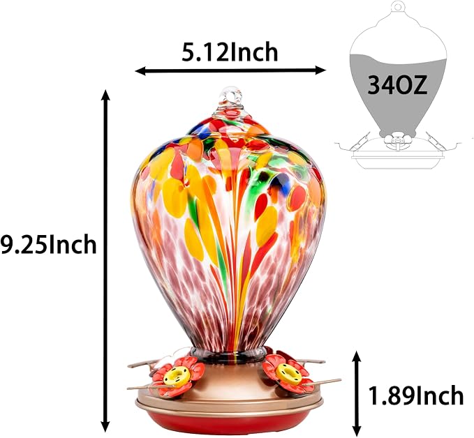 Muse Garden Hummingbird Feeders for Outdoors Hanging, Blown Glass Hummingbird Feeder, Humming Bird Gifts for Mom, Garden Decor for Outside, Unique Gifts Idea for Women, 34OZ, Purple Tulips | Muse Garden Hummingbird Feeders for Outdoors Hanging, Blown G...