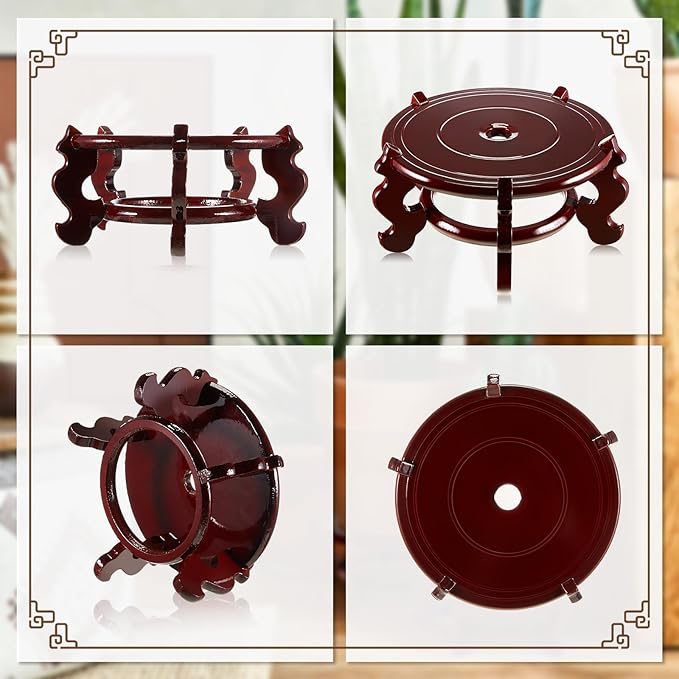 Geetery 1 Pc 4 to 12 in Wooden Plant Stands Indoor Chinese Oriental Plant Stand for Vase Fishbowl Flower Pot Lamp Redwood Base Vintage Display Rack Decor (12 Inch)