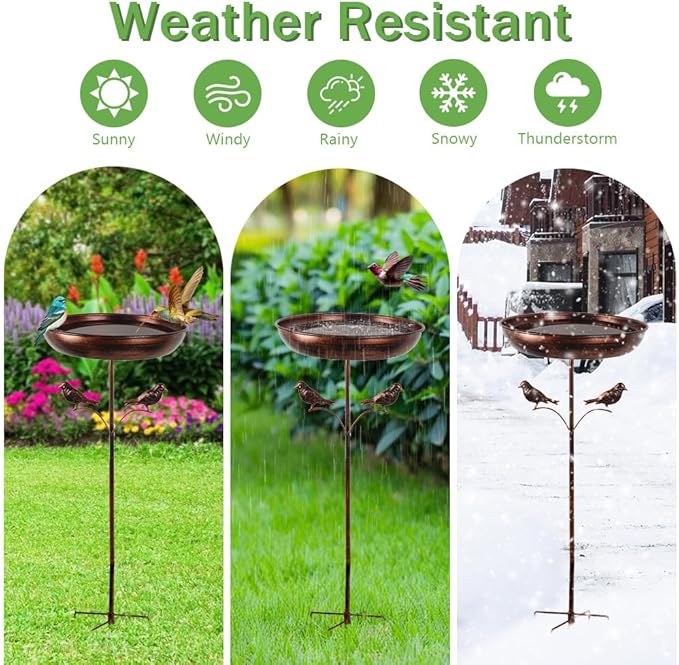 DREAMSOUL 13" Dia Bird Bath with 5 Prong Stake, 34 Inch Tall Bird Bath for Outside Metal Birdbath for Garden Yard Patio