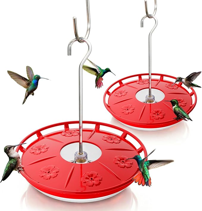 Kingsyard 2 Pack 16 OZ Disc Hummingbird Feeders for Outdoors Hanging, 6 Bee Proof Feeding Ports Humming Nectar Bird Feeder, Ant Moat Easy to Refill & Clean Leak-Proof, Garden Décor Gifts for Women Mom