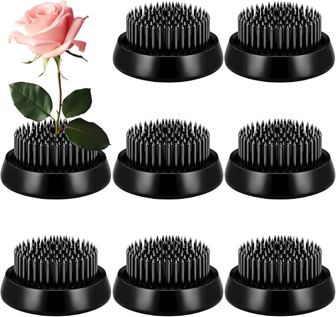 Sliner 8 Pcs 2.36 x 0.51 Inch Floral Frogs Round Brass Flower Holder Japanese Ikebana Vase Floral Frogs Arranger Fixed Tools Pin for Flower Arrangement Home DIY Craft(Black)