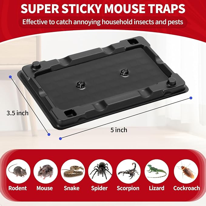 LULUCATCH Mouse & Insect Glue Traps, 48 Pack Adhesive Glue Traps, Pre-Baited Heavy Duty Non-Toxic Bulk Mouse Traps Indoor for Small Mice, Insects, Rodent, Bug, Easy to Use Pet Safe