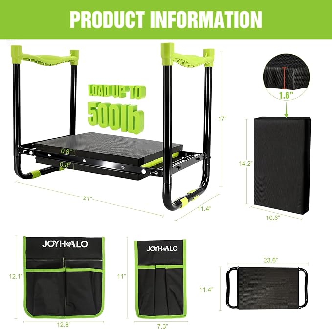 joyhalo 10.9 inch Wider Foldable Garden Kneeler and Seat Heavy Duty, Gardening Stool with Extra-Thick Kneeling Pad, Garden Bench for Kneeling and Sitting, Gardening Gifts for Women