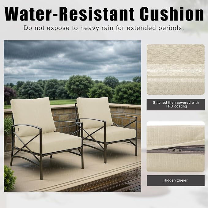 Favoyard Deep Seat Patio Cushions 24 × 24 inch Rainproof & Fadeness Furniture Cushion Set for Outdoor Chair Couch with Polyester-Linen Fabric & Removable Cover, Hidden Zipper and Adjustment Straps