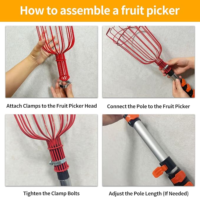 WIN&YING 26FT Reach Fruit Picker Pole, Telescopic Picking Pole with Gentle Grip Claw & Collapsible Basket, Adjustable Apple Picker Pole Tool for Avocado Orange Lemon Pear Mango