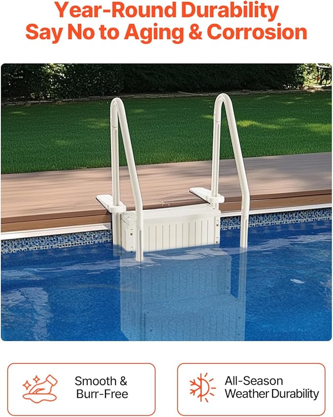 VEVOR Swimming Pool Ladder, 4-Step Double Handrails Stairs with Non-Slip Heavy Duty Steps, Max Load Capacity 400 lbs, for 48-54 in Inground & Above-Ground Pools of Any Decking Surface, Milk White