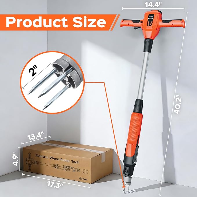 Weed Puller Tool, 21V Powerful Electric Weeder Tool with 2.0Ah Battery and Charger, Garden Tools Weed Pulling Tool with 3-Claw Steel Head for Smooth Weeding, Ideal Gifts for Men Women Mom Dad, Orange