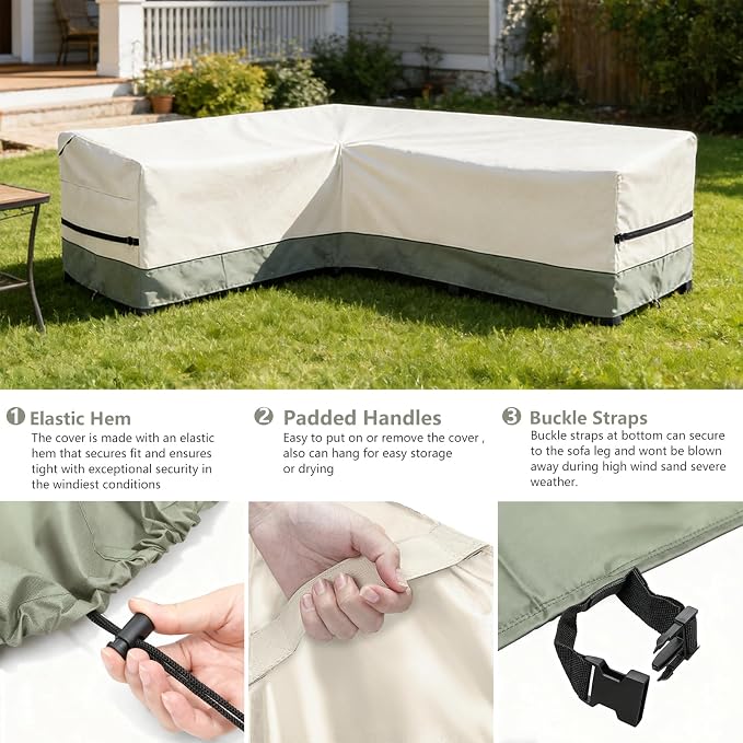 okcool Outdoor Sectional Cover,L-Shaped Patio Furniture Covers for 6-Seater Outdoor Sectional Furniture Couch 85"(110''L) x 32''D x 31''H,White&Grayish Green