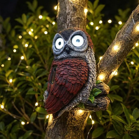 7.8" Solar Owl Garden Statue,Waterproof Owl Solar Lights with Glowing Eyes,Tree Decorations Outdoor for Yard Patio Lawn, Solar Owl Light for Night Garden Decor, Owl Garden Statue for Fence or Wall