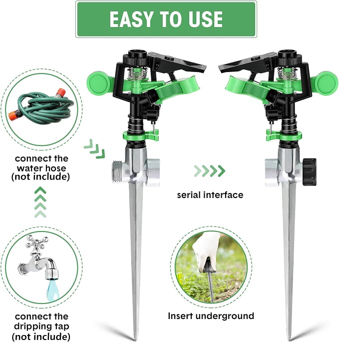 Sprinklers for Yard Garden Sprinkler 360 Degree Automatic Rotating Lawn Sprinkler with Water Stop Ring Adjustable Rotating Pulsating Sprinklers for Yard Ground Grass Irrigation System (8 Pack)