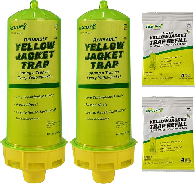 RESCUE! Reusable Yellowjacket Trap - 2 Pack + 2 Four-Week Refills