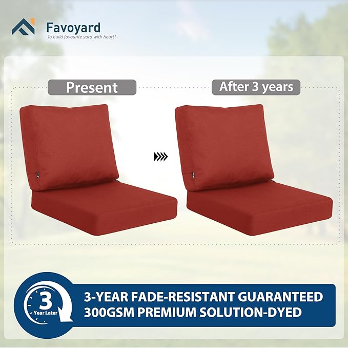 Favoyard Deep Seat Patio Cushions 24 × 24 inch Rainproof & Fadeness Furniture Cushion Set for Outdoor Chair Couch with Polyester-Linen Fabric & Removable Cover, Hidden Zipper and Adjustment Straps